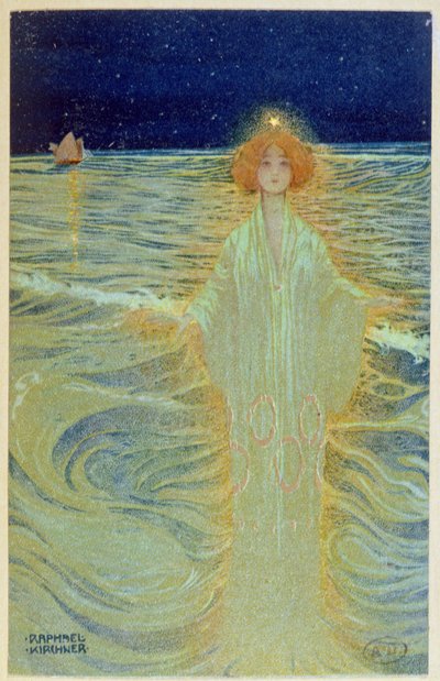 Ghost appearing above the sea during the night, early 20th century by Raphael Kirchner